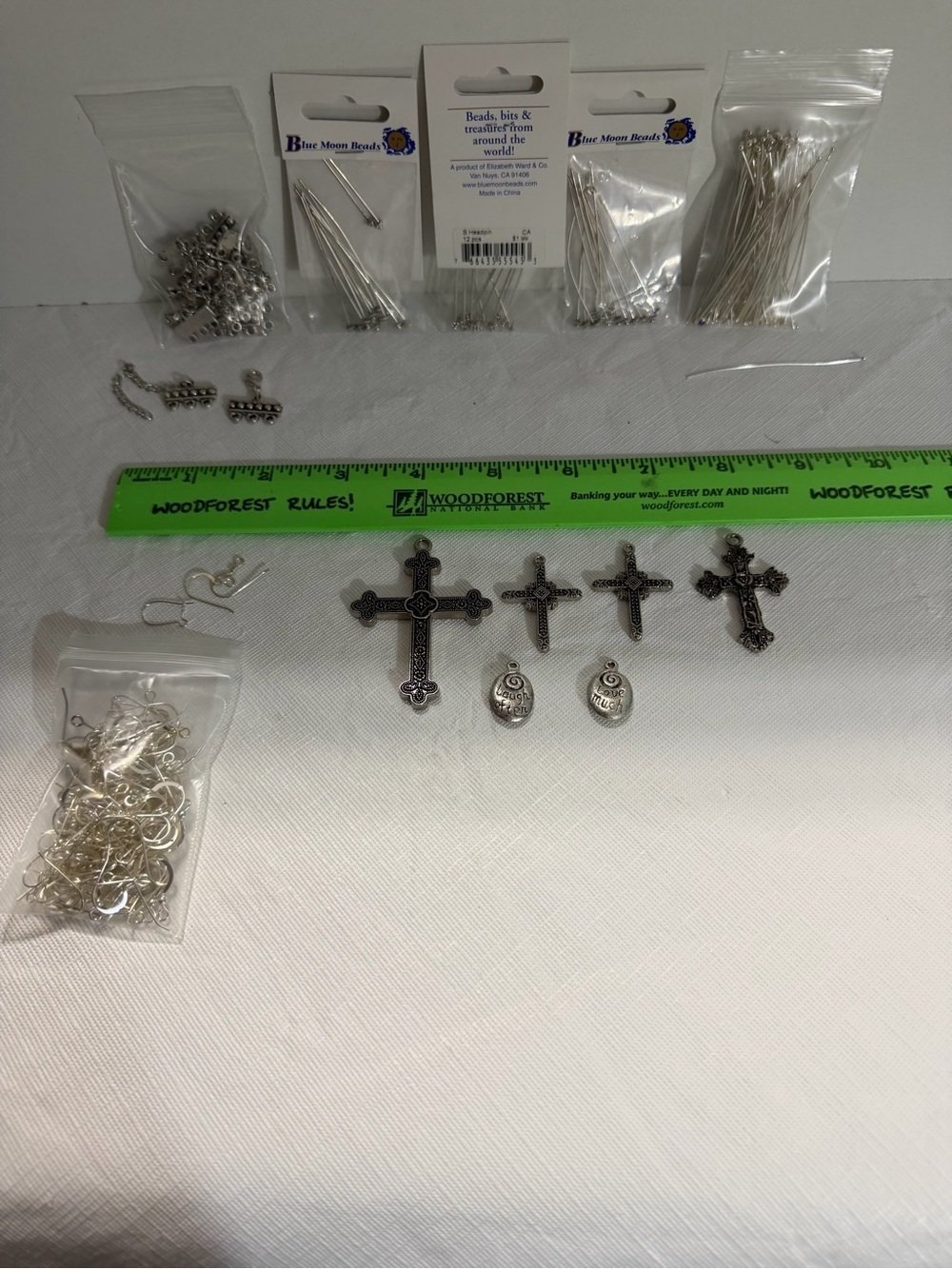 Mixed Silver-Tone Cross & Earring Findings Set
